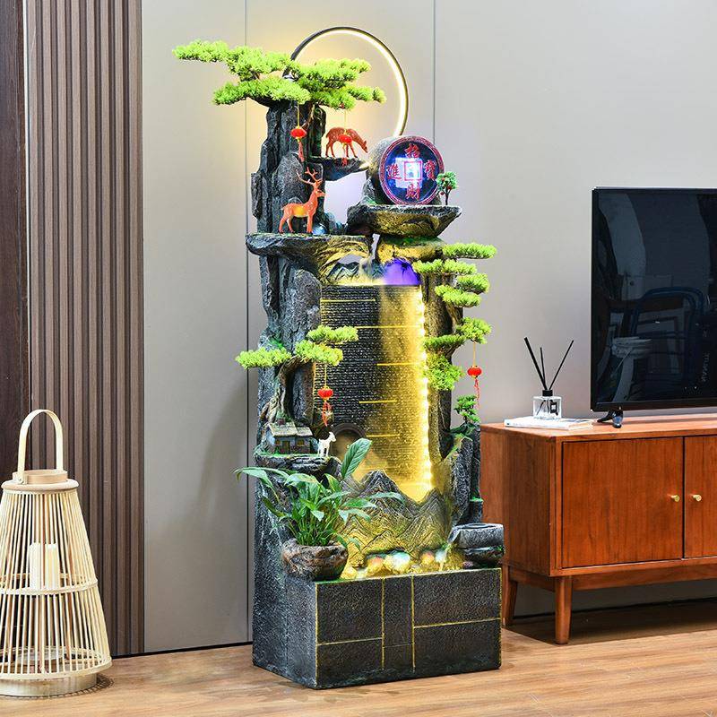 tb-73551中式客地厅水幕观墙鱼缸假山水喷泉办公室高山摆件流循环