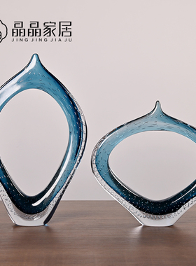 现代轻奢镂空蓝加厚款水晶玻璃y桌面办公桌床头柜酒柜餐厅软装摆