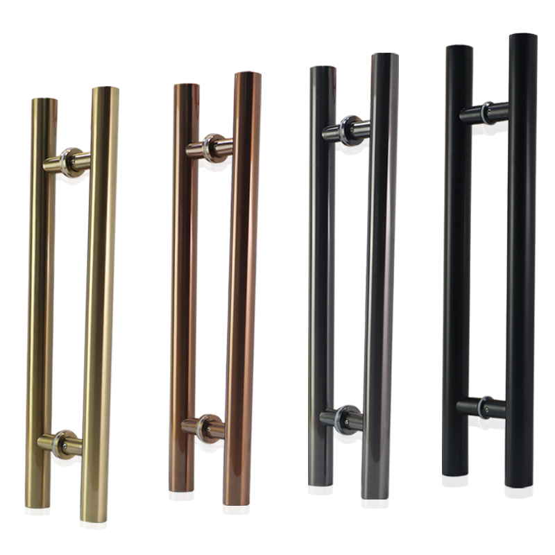 无框玻璃门拉手有框门圆管不锈钢酒店大门把手Q黑黄钛金玫瑰金拉