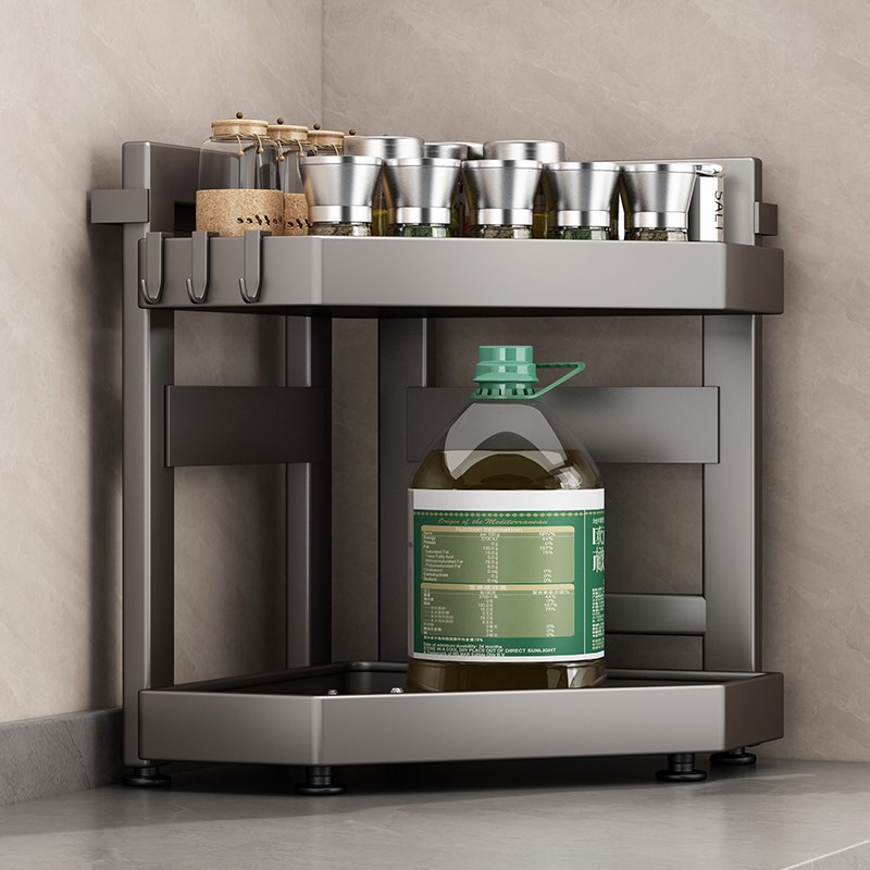 枪灰厨房转角多功k能调料架台面多层三角架瓶罐调味品置物收纳架