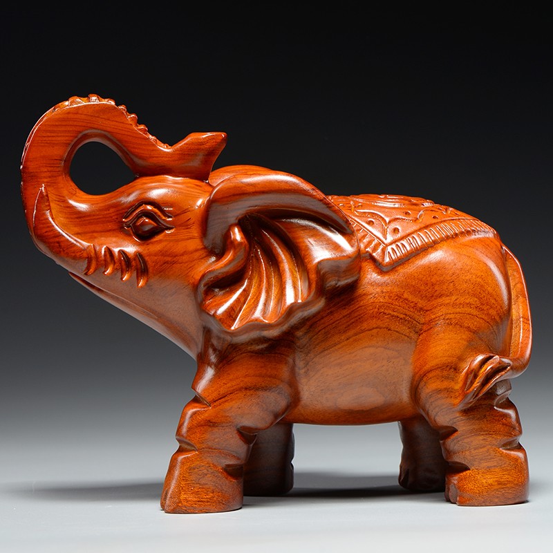 花梨木雕大象摆件实木一对家居y电视柜玄关装饰工艺品开业乔迁送