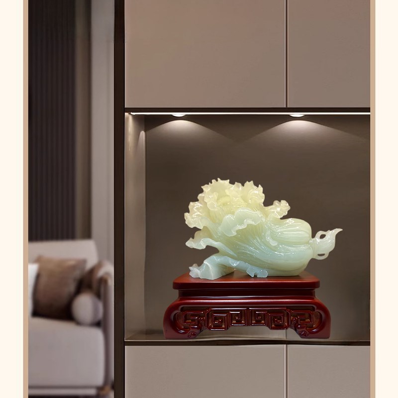 玉白菜摆件客h厅电视柜收银台装饰品店铺新居乔迁开业礼物