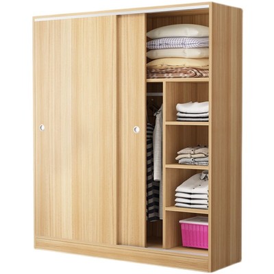 衣柜现代简约实木推拉门柜子家用卧室出租L房小型简易组装木质衣