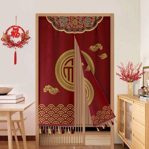 双面福字图案新年门帘卧室房间红色喜庆家用隔断挂帘入户遮挡半帘