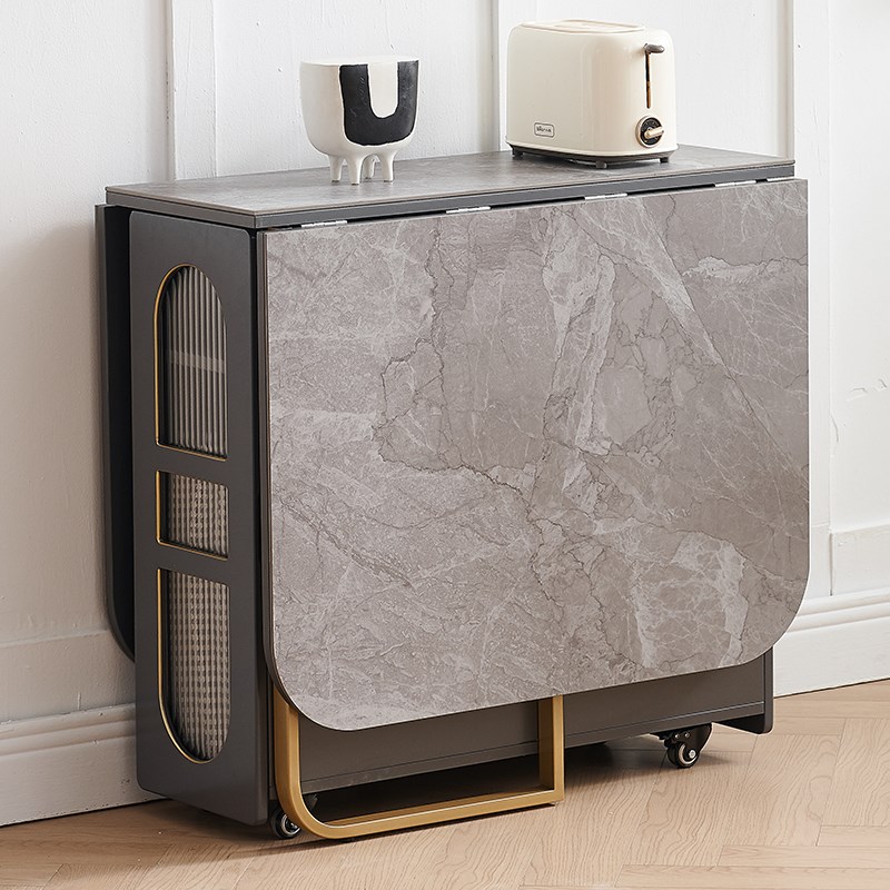 岩板折叠餐桌f简约现代小户型家用长方形伸缩功能吃饭桌轻奢折叠