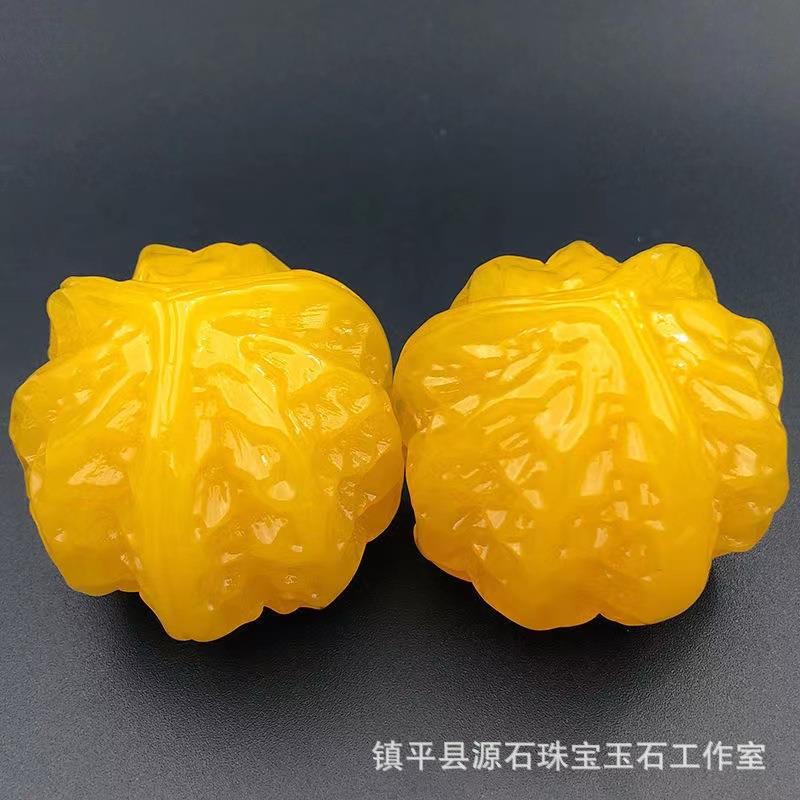 二代金珀蓝珀血珀蜜蜡老红蜡把件健身核桃盘玩锻炼手指琥珀