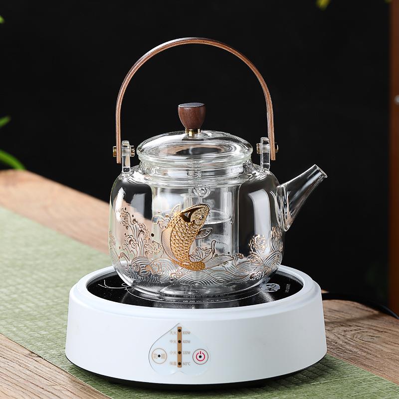 高硼硅玻璃茶壶蒸茶壶茶水分离泡茶壶提梁壶家用茶具煮茶壶电陶炉