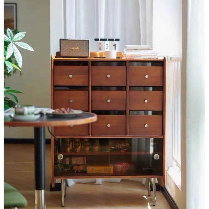 原木风实木餐边柜中古边柜一体储存柜客厅收纳柜简约现代茶水柜