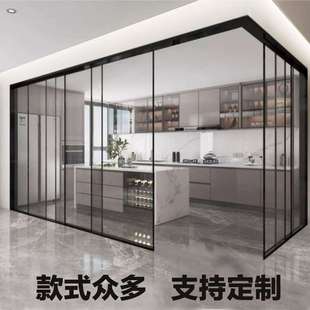 铝合金推拉门现代三四联动玻璃门阳台吊轨移门地轨厨房门平移门