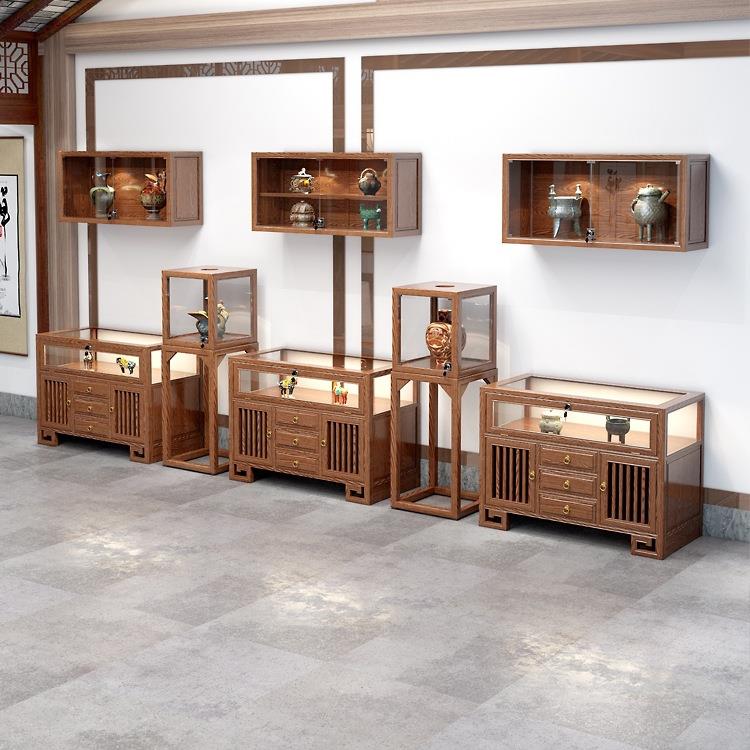 实木珠宝展示柜玉器首饰货柜新中式翡翠陈列柜榆木玻璃展示柜台
