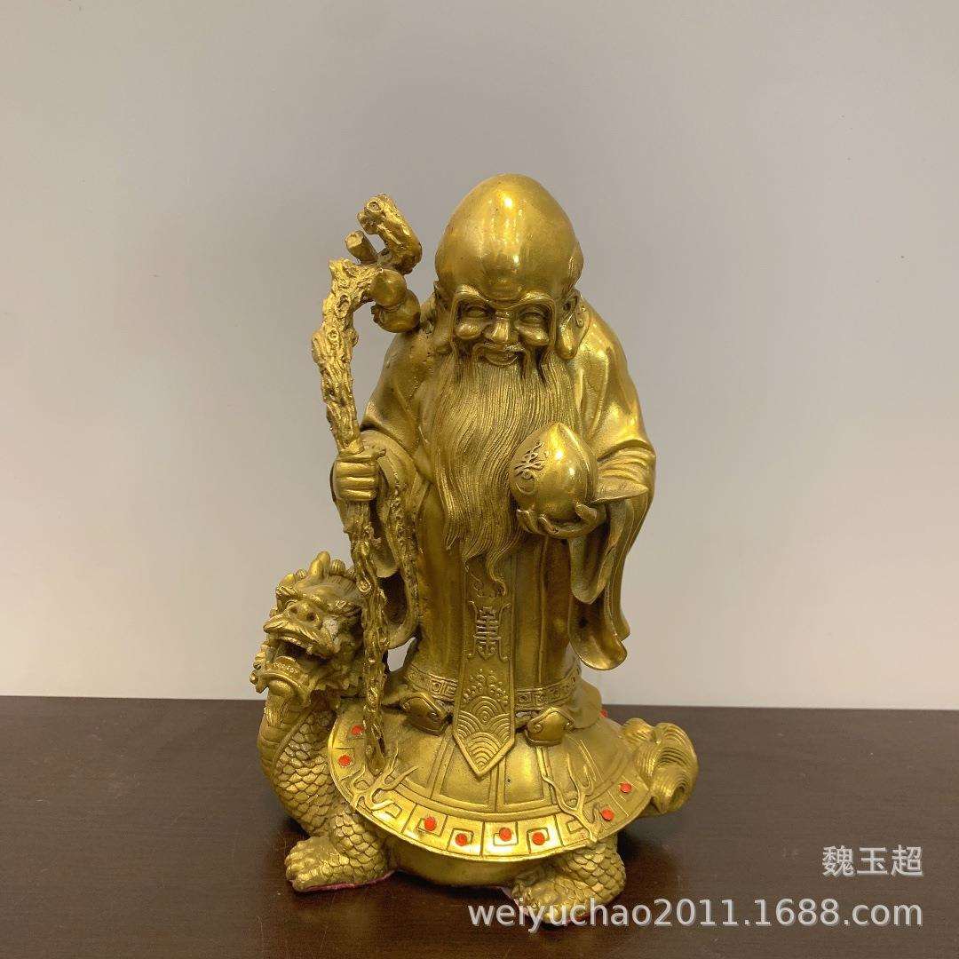 纯铜寿星仙鹤乌龟铜福禄寿摆件 福寿双全长命百岁福禄寿摆件