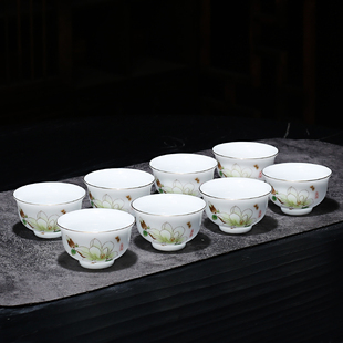 陶瓷潮汕功夫茶碗家用小容量高档品茗杯子 描金冰种玉瓷茶杯6只装