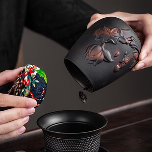 散茶罐家用防潮普洱包装 紫陶茶叶罐密封储茶罐小号便携复古中式 罐