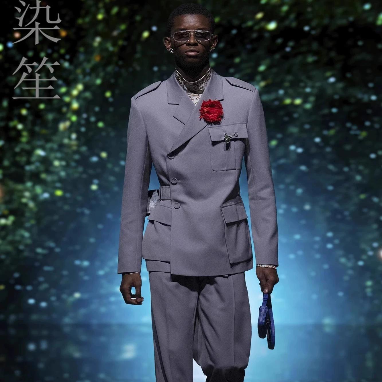 灰色羊毛免烫西装宽松版男装