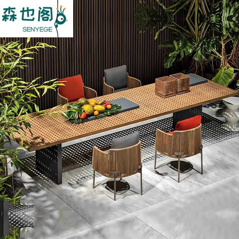 庭院户外桌椅柚木藤编铝合金防晒组合别墅花园露台家具餐厅酒吧椅