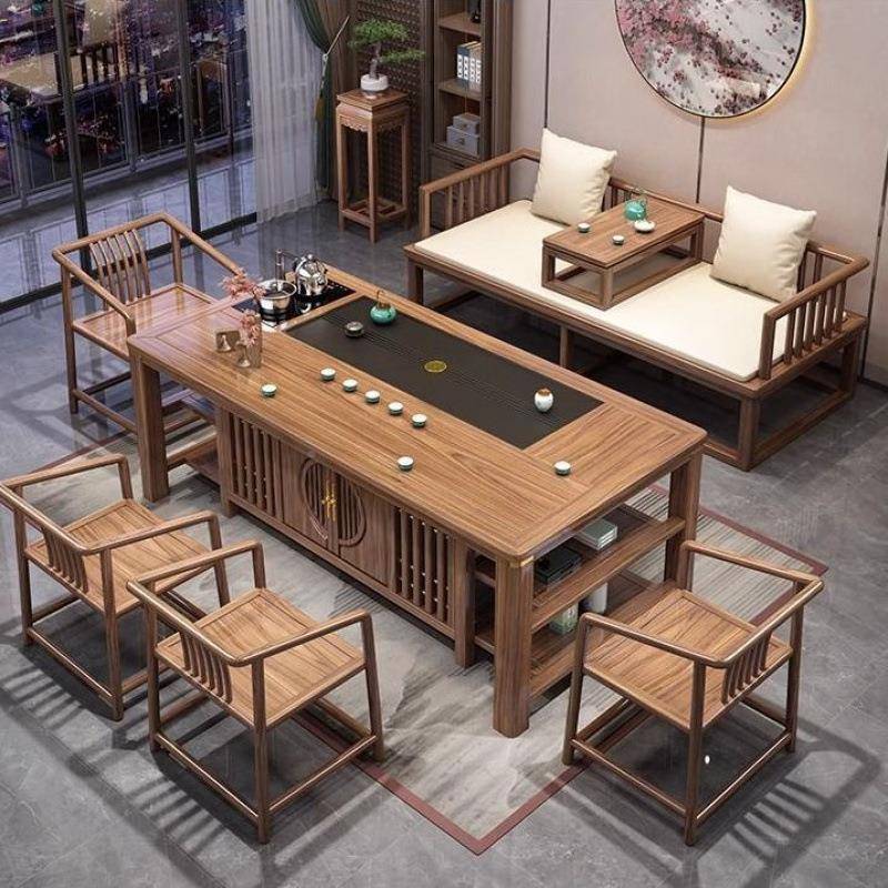 汉床茶桌椅组室合新中844112式罗实公木家用办茶几现代简约功