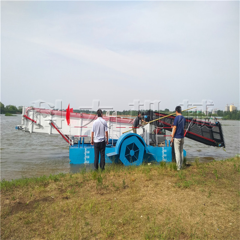 河北廊坊河道水草治理设备 水花生打捞船 水面垃圾水草治理方案
