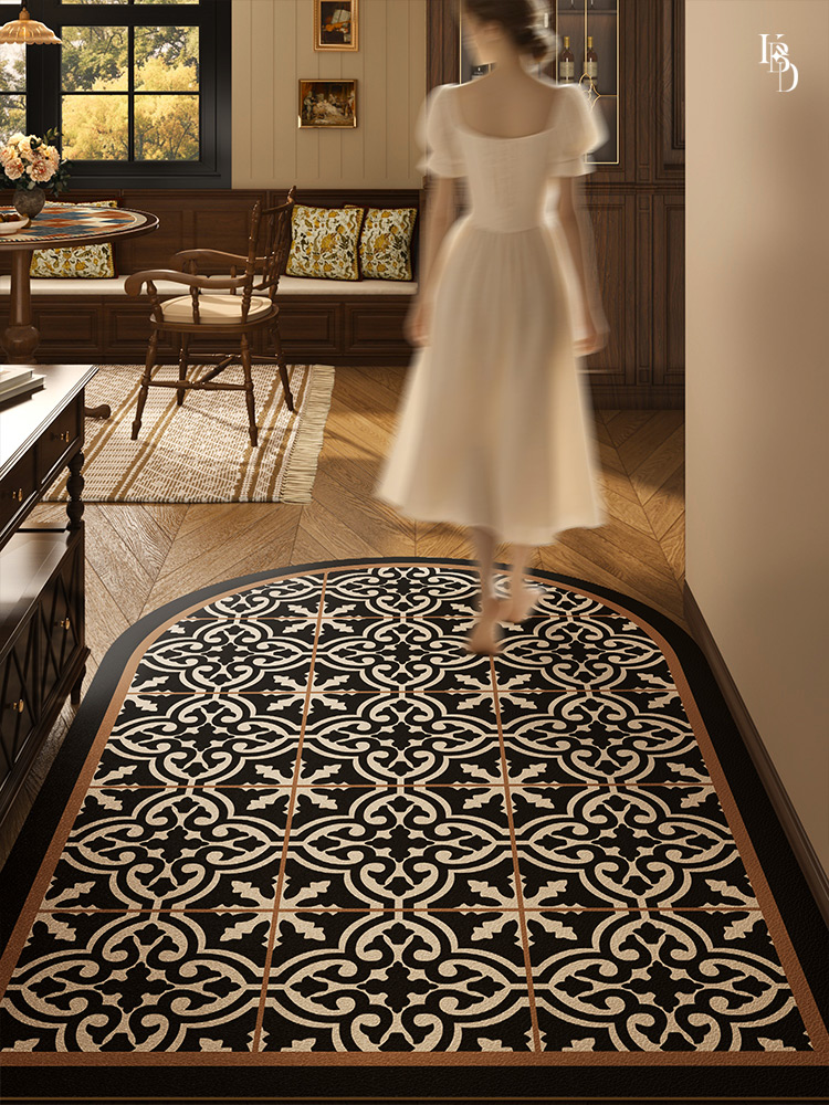 中古风入户门地垫新款可擦免洗pvc地毯家用室内进门门口脚垫拱形