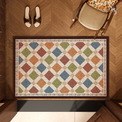 中古风入户地垫大门外防滑耐脏地毯家用进门门口除尘玄关丝圈脚垫