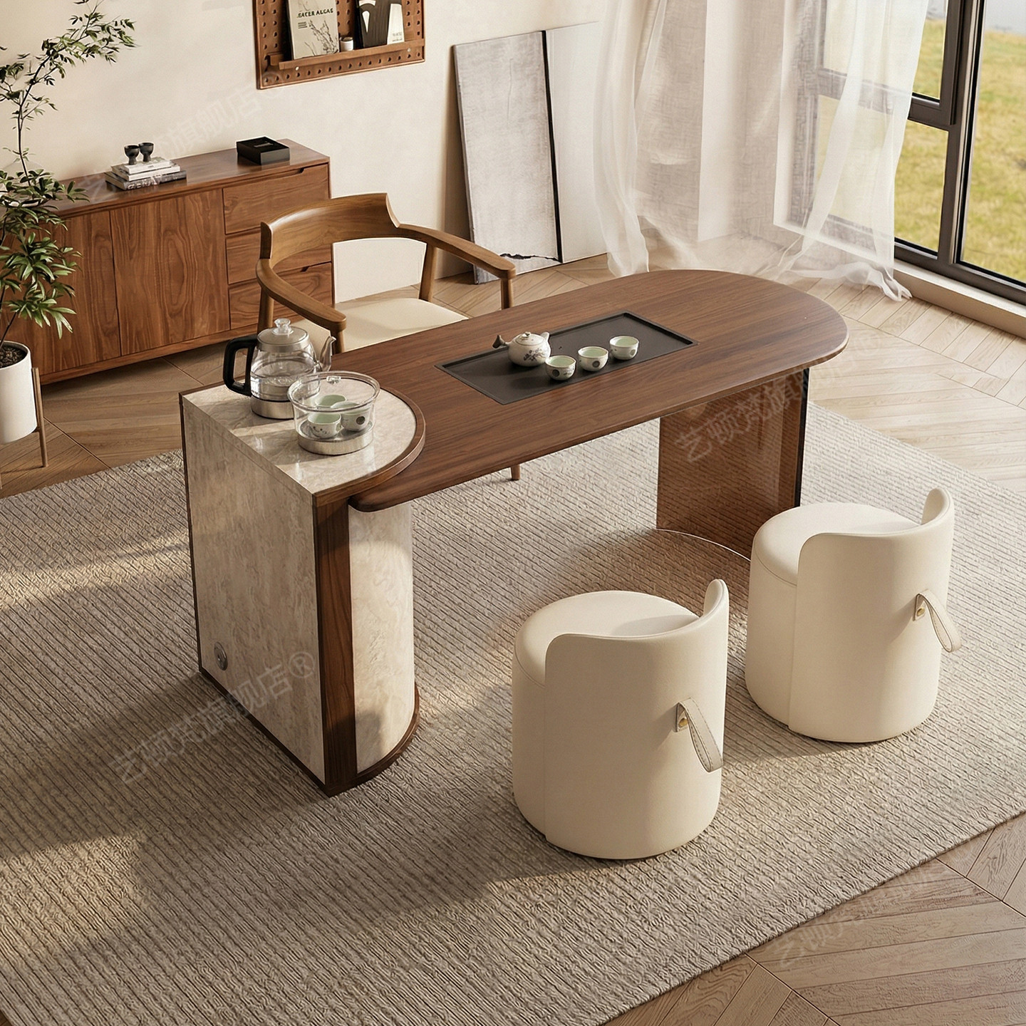 阳台茶桌椅组合客厅家用小户型休闲茶几办公室泡茶台一体实木茶桌