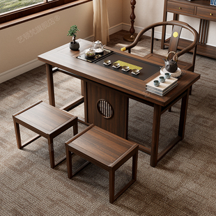 现代新中式实木乌金木茶桌椅组合简约阳台实木茶桌客厅茶几泡茶桌