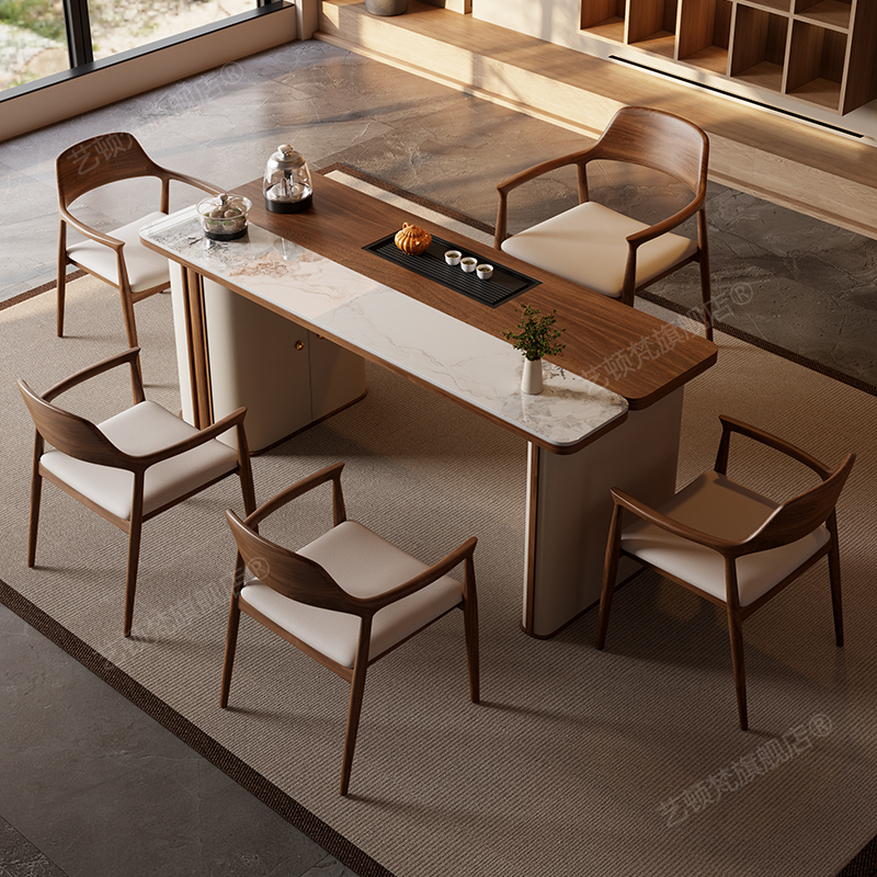 实木阳台家用小户型岩板办公茶桌