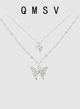 S925纯银双层蝴蝶项链