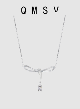 S925纯银轻奢小众蝴蝶结项链