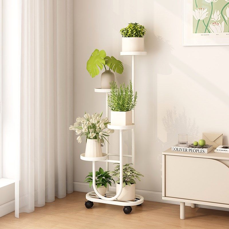 移动花架子多层阳台置物架奶油风铁艺收纳花盆托架客厅落地式花架,收纳整理,阳台置物架,淘宝优惠券,粉丝福利购,淘宝优惠卷