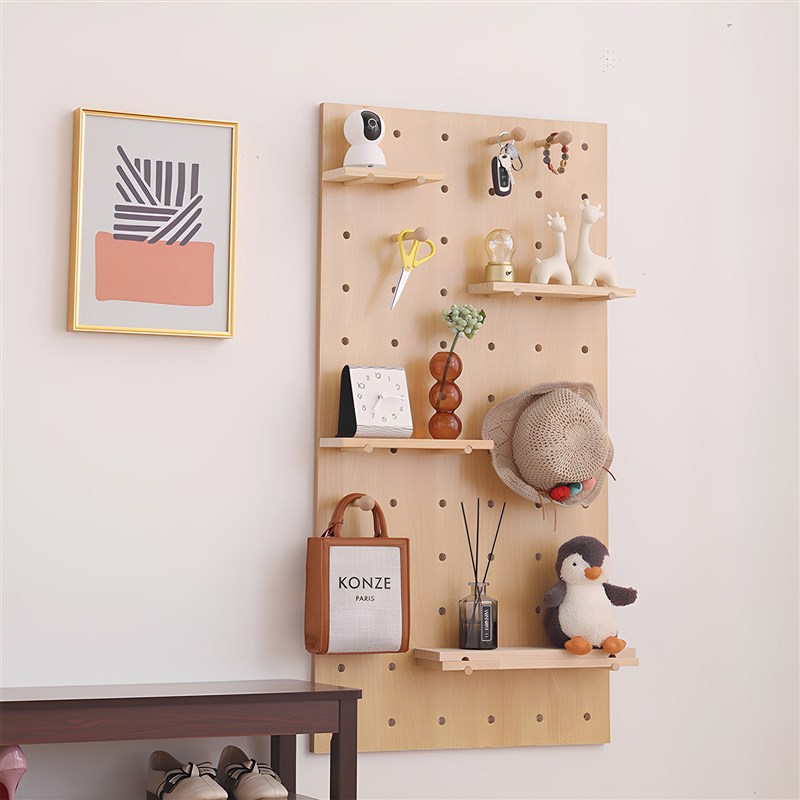 实木洞洞板定制尺寸玄关置物架展示架收J纳墙装饰收纳架墙上挂衣