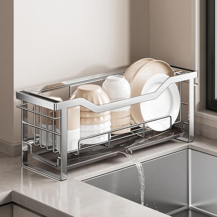 304不锈钢沥水架窄边厨房置物架多功能沥水篮碗架水槽边碗碟收纳