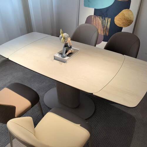 岩板伸缩餐桌椅洞石桌椅套装 耐高温防刮家用客厅dining table