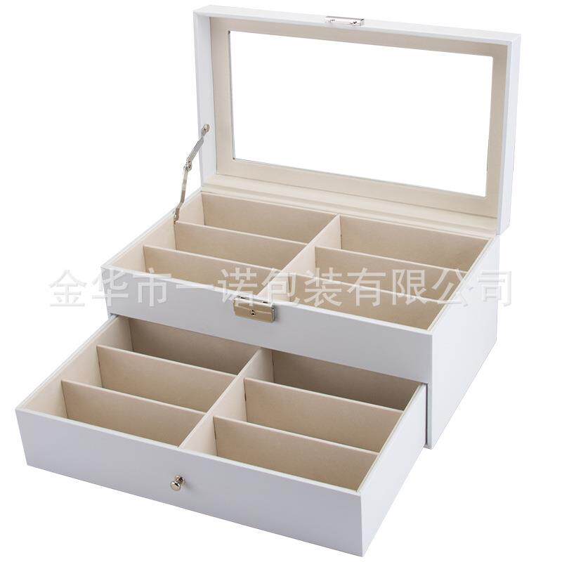 现货白色PU双层12位眼镜收纳收藏盒皮质太阳镜墨镜收纳展示盒