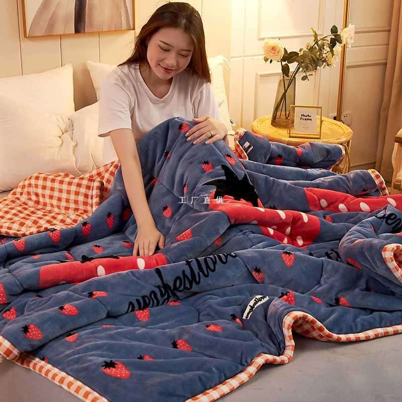 QD4D加厚三层毛毯冬季珊瑚绒毯子被子冬被保暖床单双层法兰水晶绒