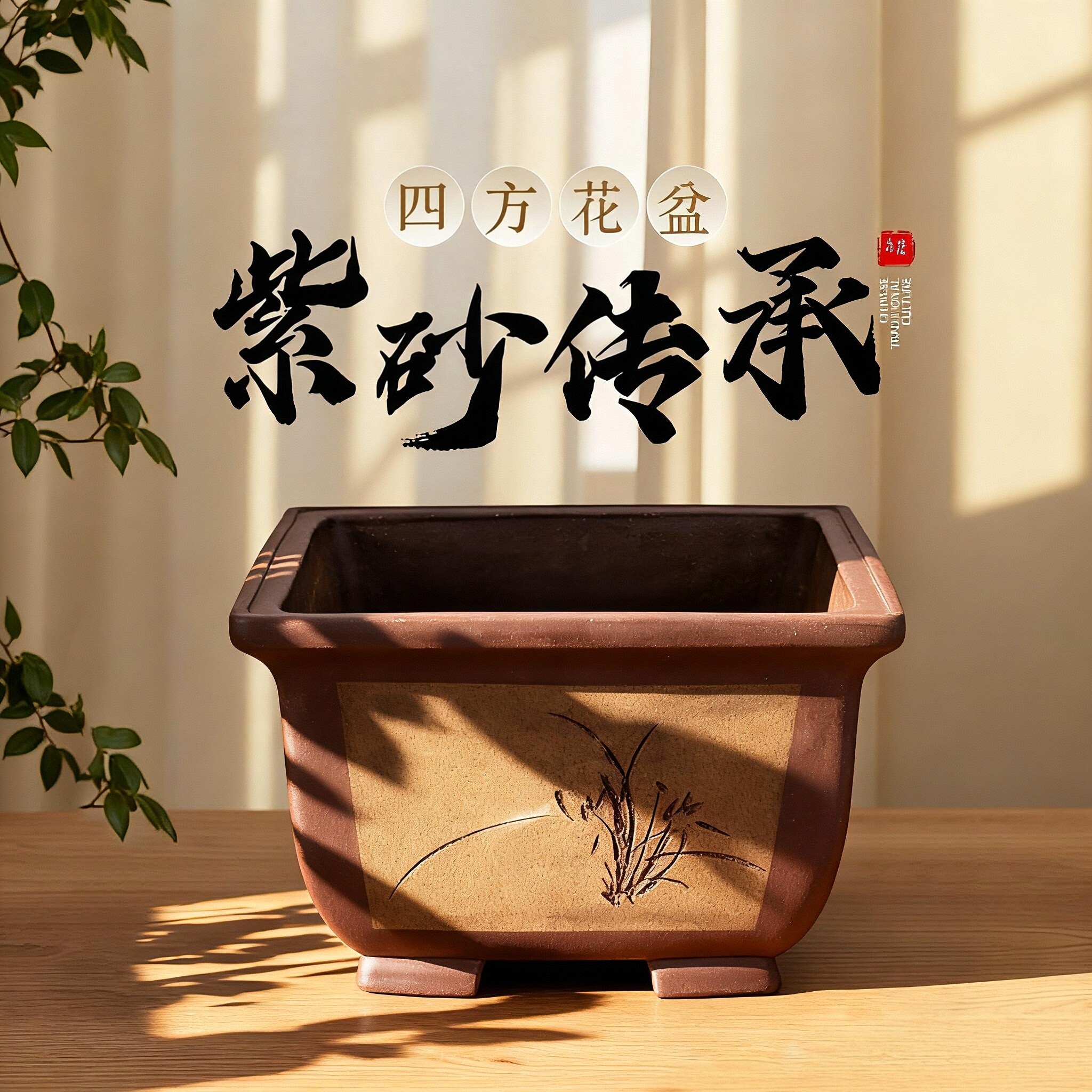 紫砂花盆陶瓷加厚大花盆室内阳台家用四方盆景种树老桩造型兰花盆