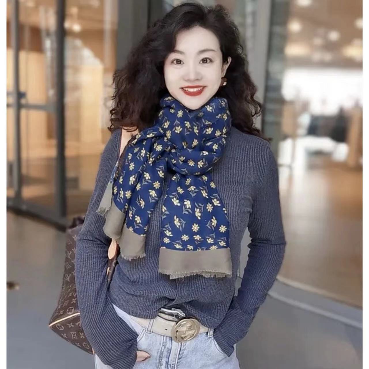 文艺森女围巾小碎花长款保暖纱巾