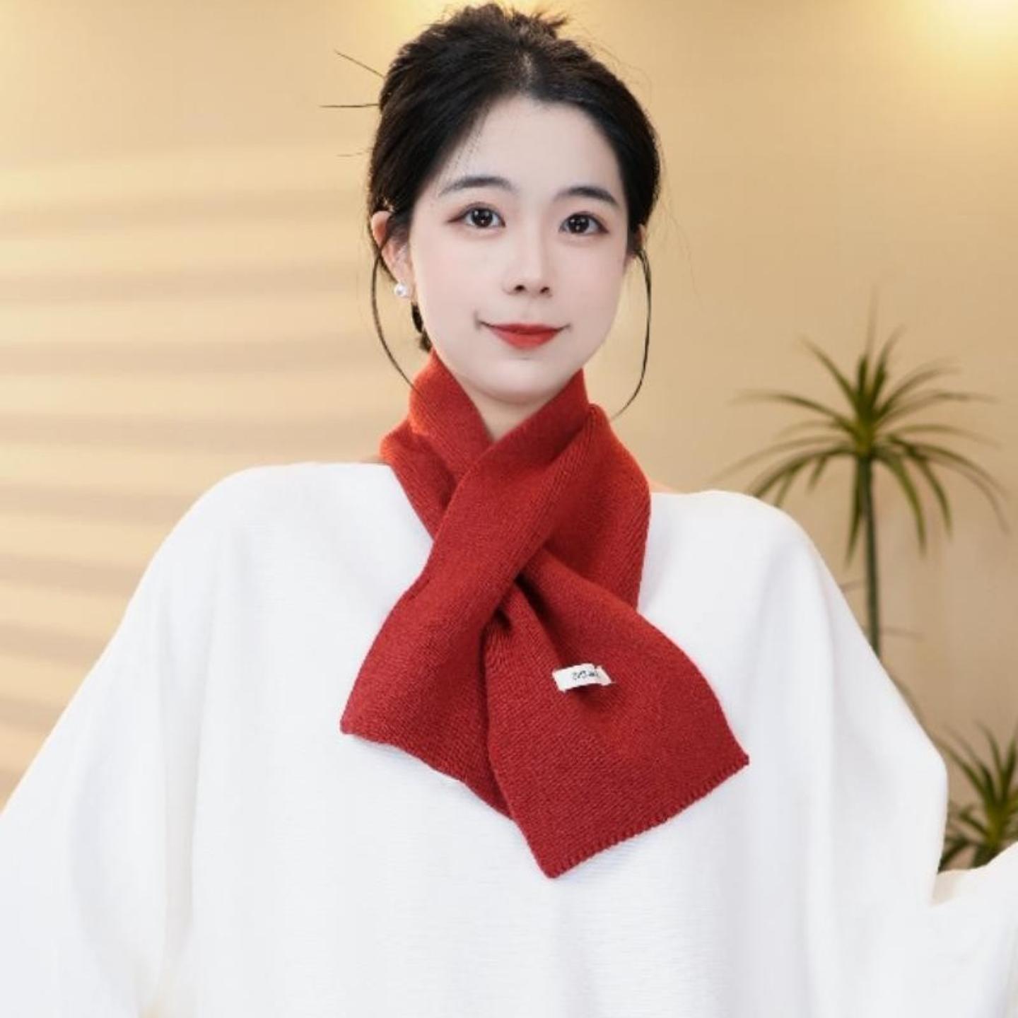 秋冬季羊毛围巾女新款百搭交叉