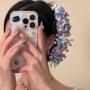 满天星发夹刘亦菲晚宴同款 仿真花簇油画风发饰高颜值发抓新娘头饰