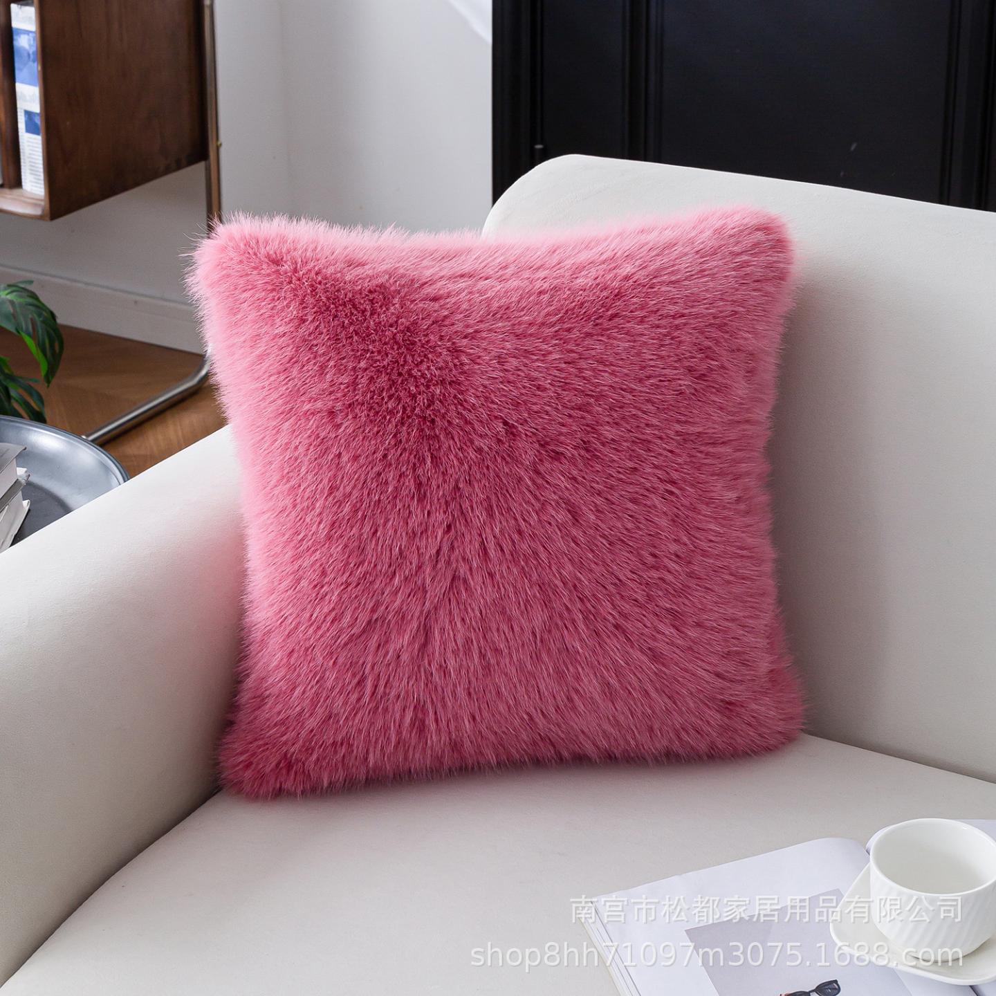 狐狸毛抱枕皮粉色方形可爱毛绒