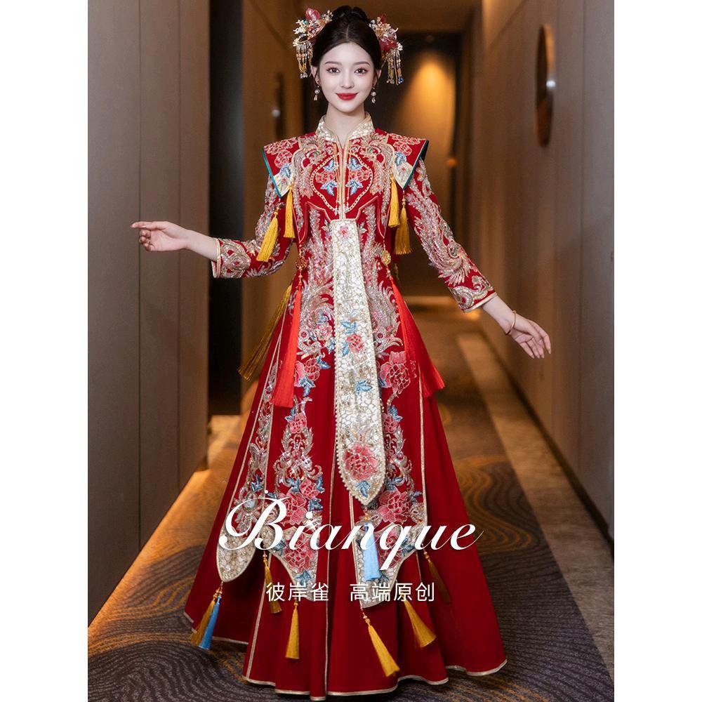 高端秀禾服婚服2024新款结婚中式出阁服小个子重工婚礼孕妇遮肚子