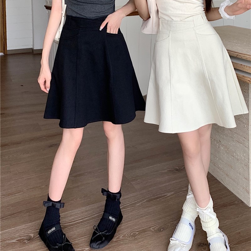 牛仔半身裙女中长l款夏季大码高腰口袋a字中裙小个子显瘦遮胯伞裙