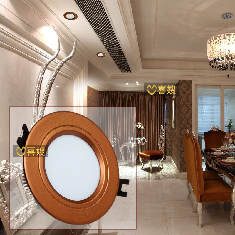 筒灯led天花灯嵌入式家用射灯商用工程客厅轻奢护V眼金色吊顶孔灯