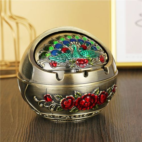 烟灰缸创意个性家用复古防风带盖防摔防飞灰灭烟R客厅时尚烟缸欧