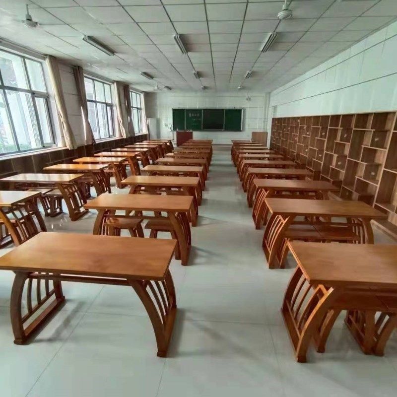 实木国学桌中式仿古培训班学w生书法临摹桌象棋教学茶艺桌马鞍桌