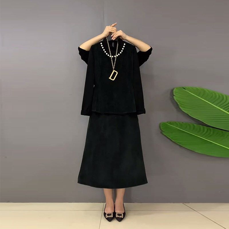 胖妹妹钉珠边圆领收腰压褶马甲长袖打底I衫半身裙冬季款通勤三件,女装/女士精品,大码套装,淘宝优惠券,粉丝福利购,淘宝优惠卷