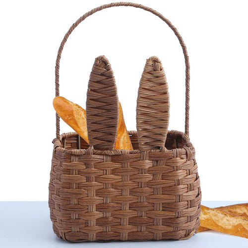 仿藤编手提花篮手l工编织野餐篮小兔子收纳筐挂篮草编礼品水果篮