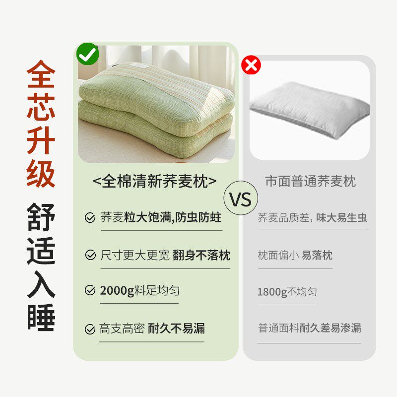全棉荞麦壳枕头2025新款护x颈椎专用枕芯助睡眠成人护颈枕家用一