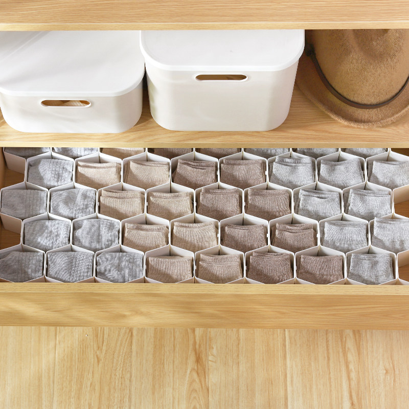 袜子抽屉分隔板蜂巢分格内裤内衣收纳G盒衣柜收纳格子蜂窝整理神