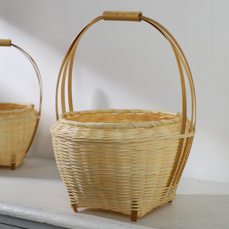 竹篮精编手提篮收纳筐购物篮竹制E品纯手工竹编家用鸡蛋筐水果篮
