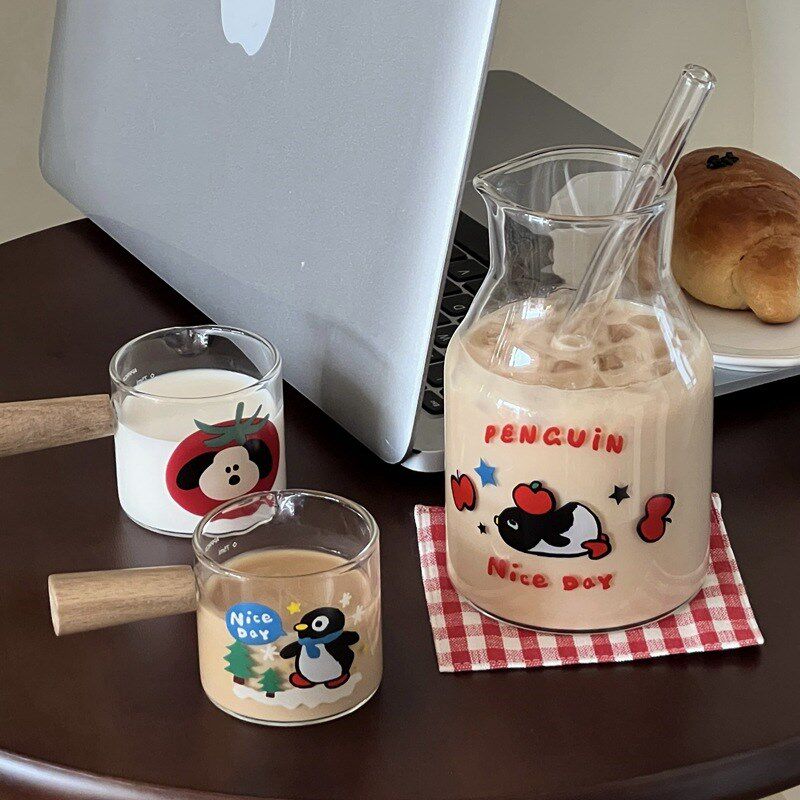 实用主义e高颜值卡通玻璃杯高硼硅吸管杯咖啡量杯夏季大容量水杯